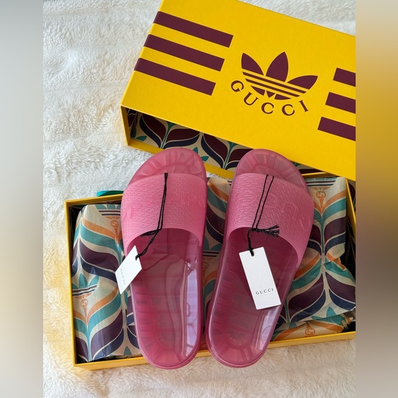 New Gucci X ADIDAS WOMEN'S RUBBER SLIDE SANDAL IN PINK, size 39 - Picture 2 of 7